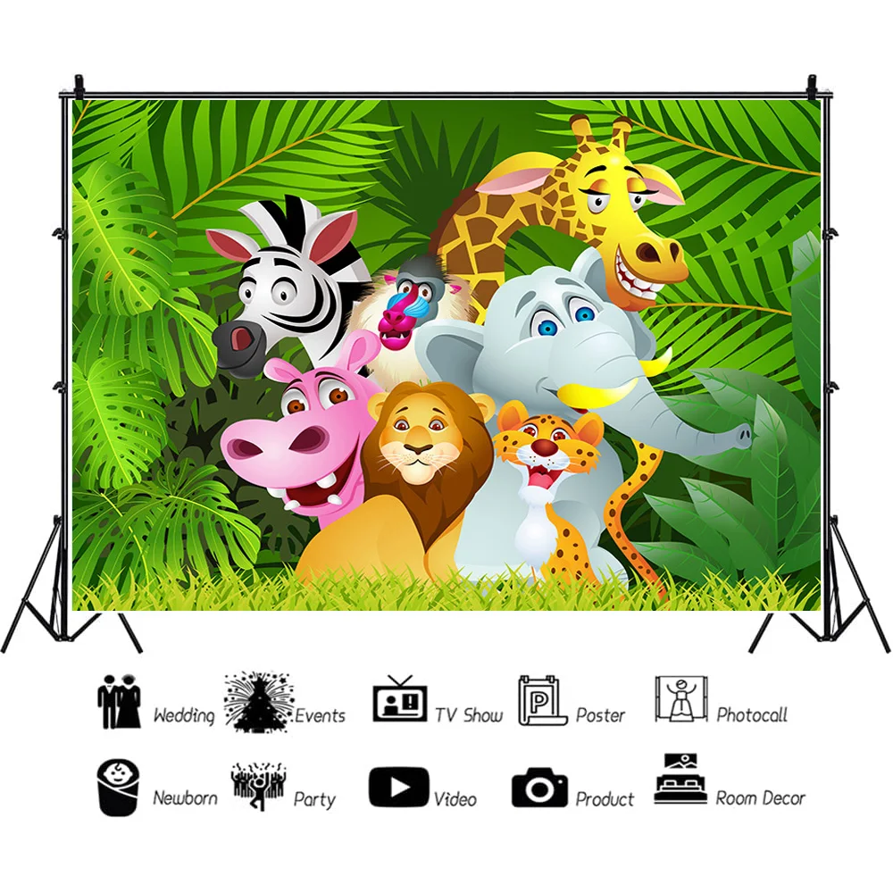 SHUOZHIKE Tropical Jungle Cartoon Wildlife Park Shoot Photo  Children's Birthday and Newborn Photography Background Prop FZ-12