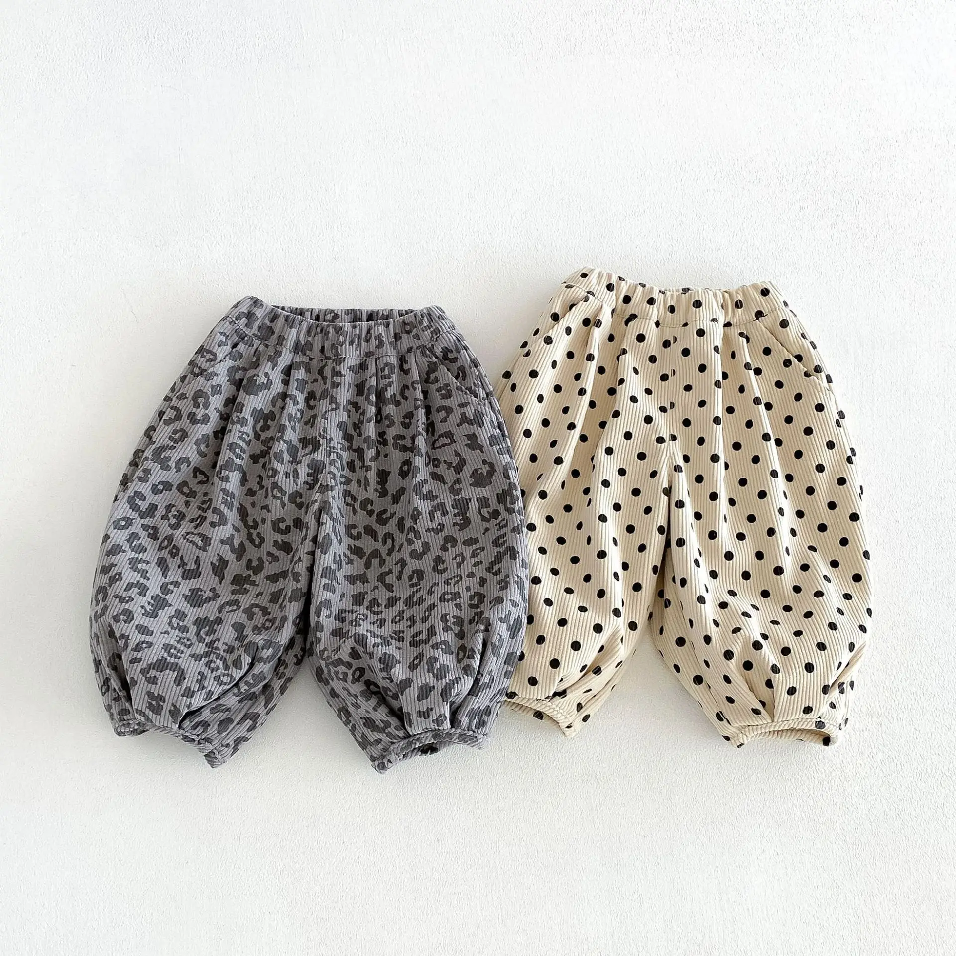 1-7Y Korean Fashion kids Trousers for Boys Corduroy Girls Harem Pants Leopard Print Children Elastic Waist Pants
