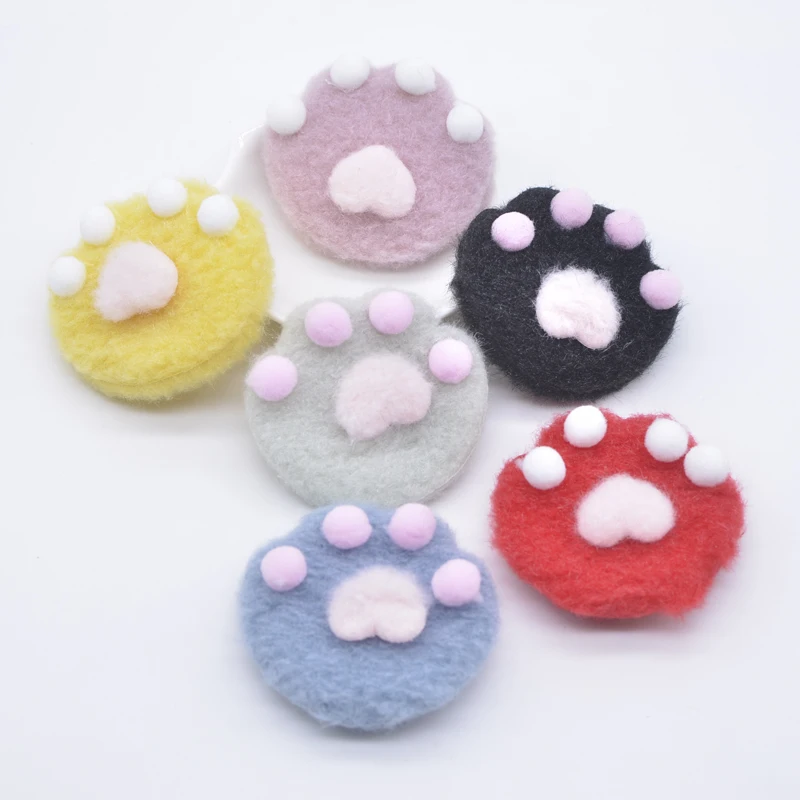 12Pcs 60*55mm Padded Plush Cat Paw Applique for DIY Headwear Hair Clips Bow Decor Accessories Clothes Hat Shoes Sewing Patches