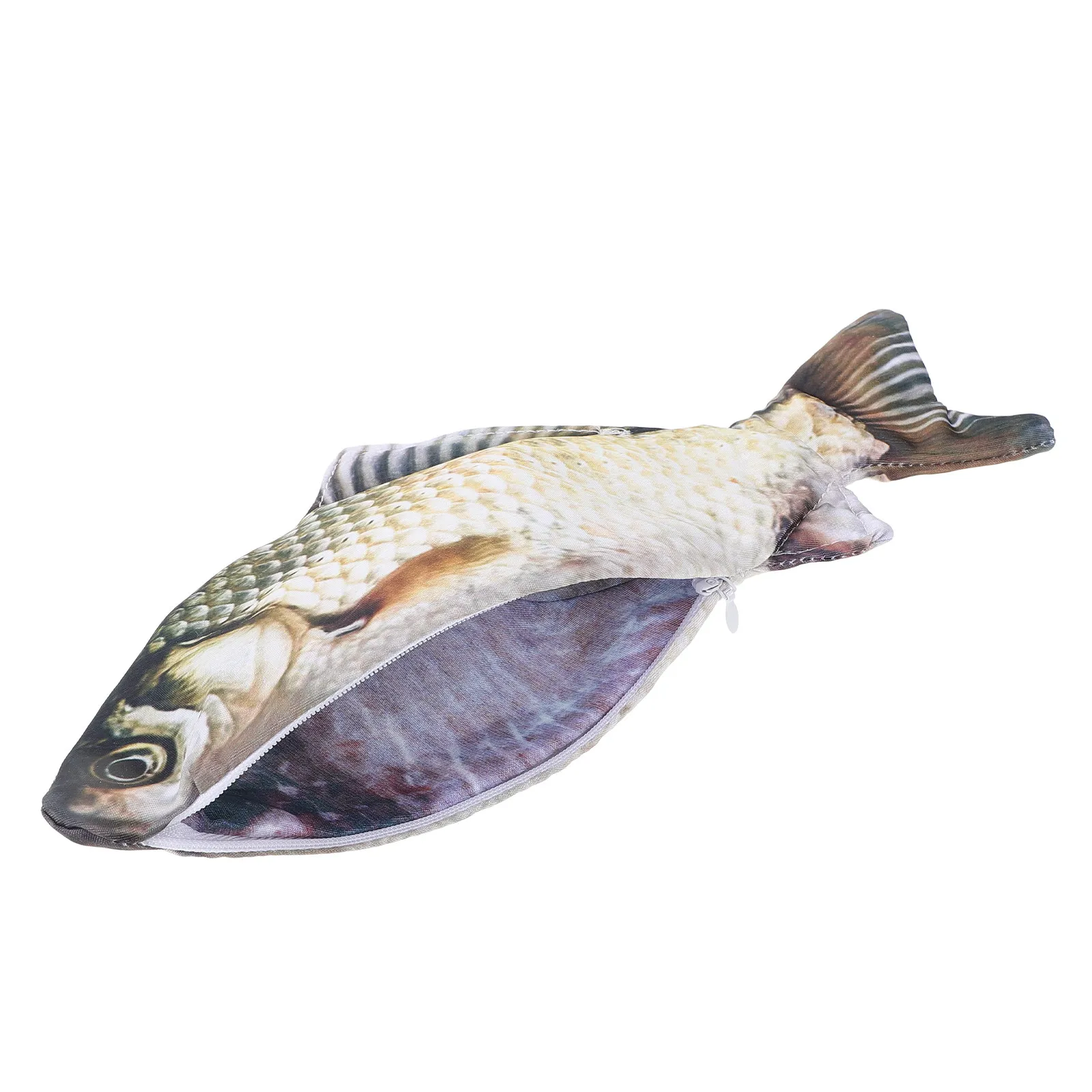 Creative Fish Shaped Pencil Case Polyester Pen Bag Large Capacity Stationery Holder Zippered Storage Pouch for School Office