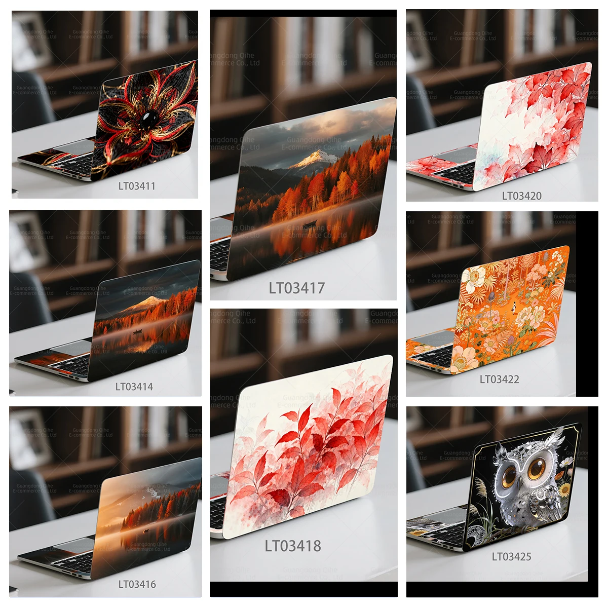 2 Pcs Blooming Flowers & Featured Landscape PVC Stickers Waterproof Wear-resistant Self-adhesive for Notebook