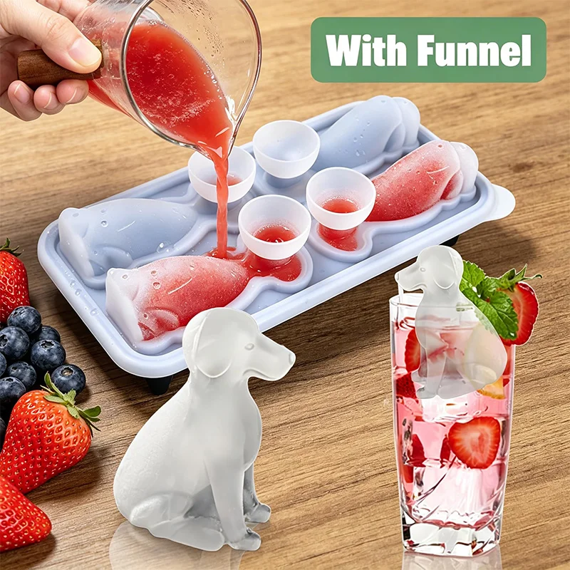 Labrador Dog Ice Cube Mold Silicone Ice Cube Tray with Funnel Labrador Shaped Ice Maker for Whiskey Cocktails Bar Accessories