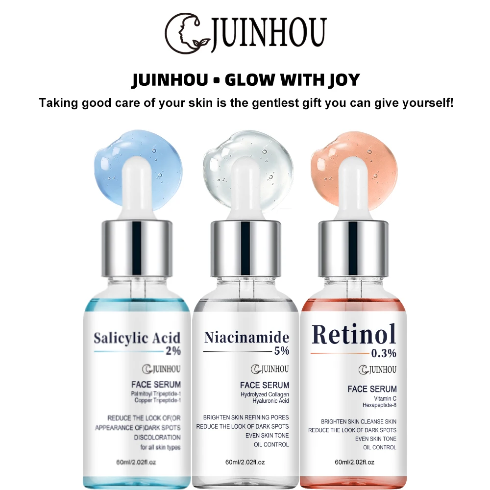 JUINHOU 3-teiliges Hautpflege-Serum Salicylsäure Niacinamid Retinol Aufhellend Porenverfeinernd Ölkontrolle Feuchtigkeitsspendend für Tägliche Hautpflege – Detail 1