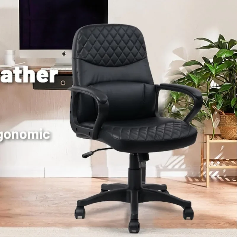 CLATINA Office Chair - Mid Back Leather Computer Desk Chair with Wheels, Ergonomic Executive Swivel Chair with Lumbar Support