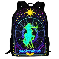 Twelve Constellations Backpack Divination Theme Sun and Moon Star Print Student Schoolbag Large Capacity Sport Travel Daypack