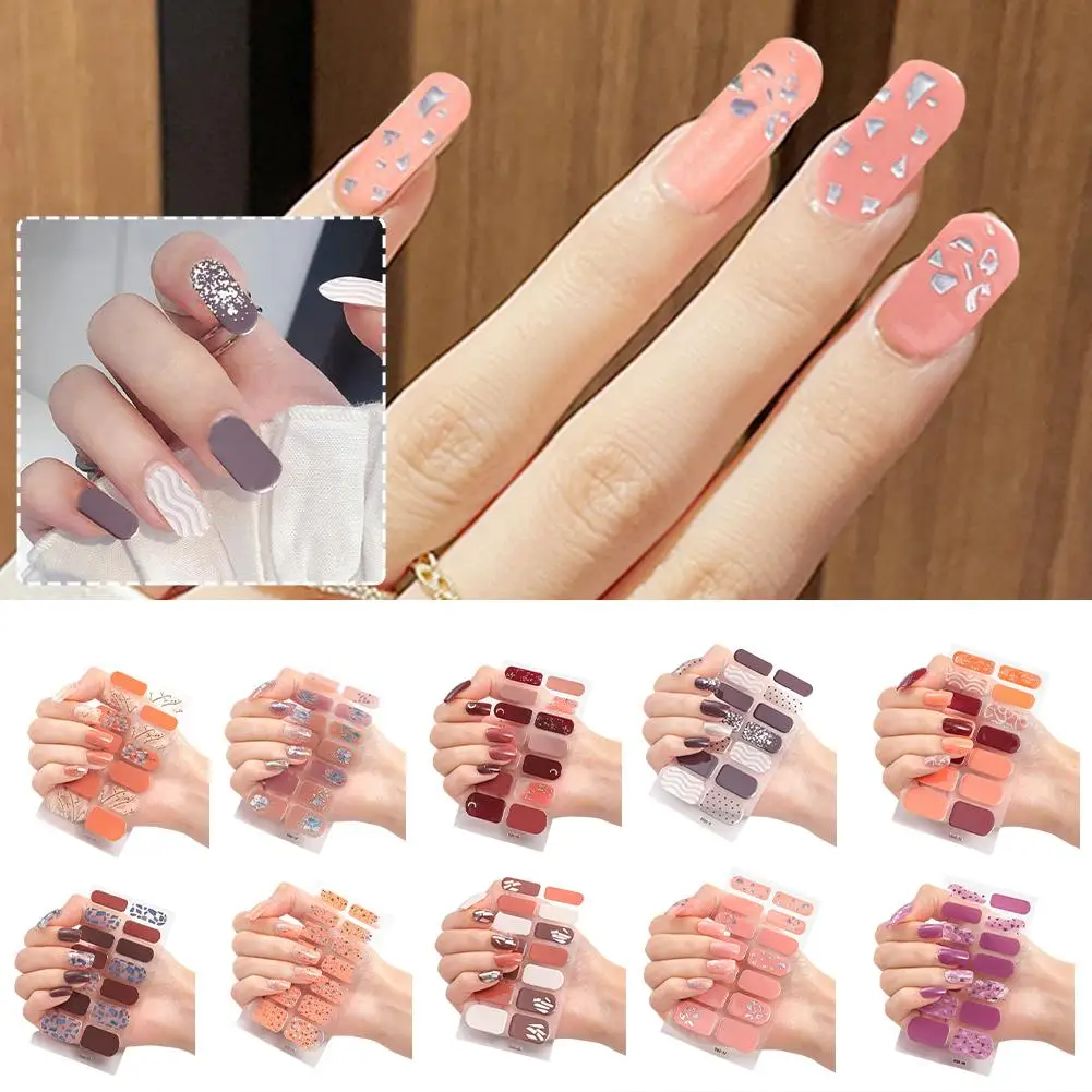 1Sheet/14PCS Strips Gel Nail Stickers Glittering Simple Art Semi Gel Nail Stickers Full Wraps DIY Making NAil Nail Art Cure V3Z5