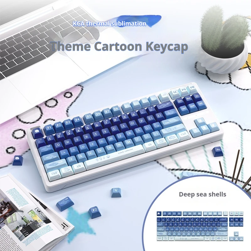 Ilovbee Deep-Sea Sh Thermally ell Sublimated Keycaps Kca Height Cute Girl 87 Key Mechanical Keyboard Pbt Artist Keycaps Key Cap