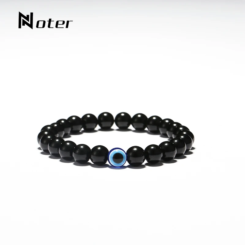 Minimalistischen 4mm 6mm 8mm Schwarz Obsidian Perle Naturstein Armband Gothic Teufel Auge Strang Kette Für Männer schmuck Pulsera Hombre