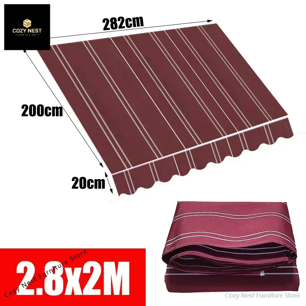 Burgundy+White Strip Retractable Patio Awning Deck Sunshade Awning Replacement Fabric Patio Canopy Replacement Store Banner