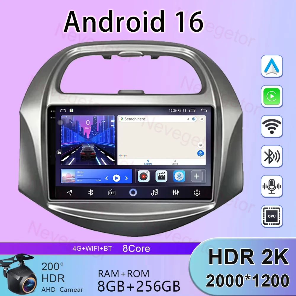 

8G + 256G BT For Chevrolet Spark Beat 2018 2019 2020 2021 2022 Android 15 Car Radio Audio video multimedia Player GPS Navigation
