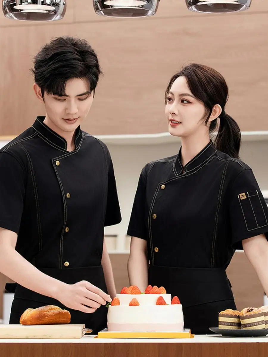 

Большие рабочие фартуки для поваров с коротким рукавом для ресторанов, кафе и пекарен, увеличенный размер, мужская весенняя рабочая одежда для кухни