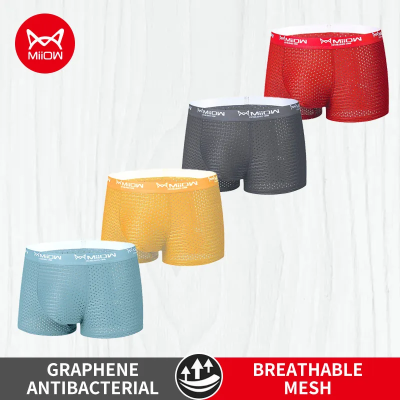 

MiiOW 4Pcs Ice Silk Men Underwear Boxers Mesh Breathable Men's Panties Antibacterial Mens Underpants L-4XL Man Boxer Sexy Trunks
