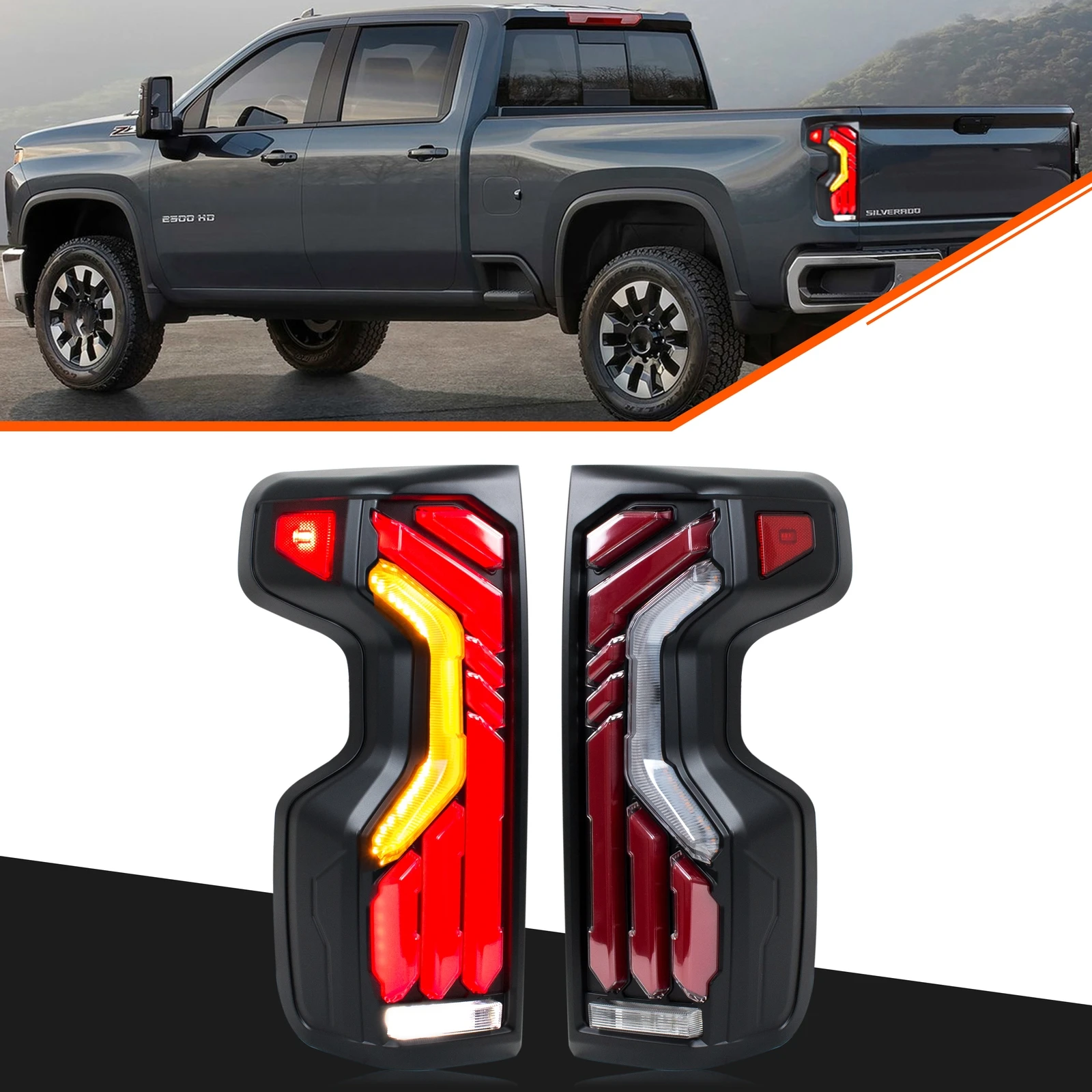 

LED Tail Lights for Chevrolet Chevy Silverado 1500 2500HD 3500HD 2019-2025 Sequential Turn Signal Rear Lamps Assembly