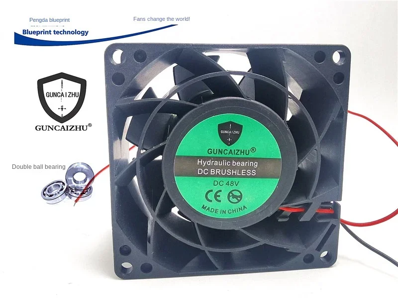 

Guncaizhu New 8038 8cm Double Ball Bearing 48v0.14a Max Airflow Rate Variable Frequency Cooling Fan 80*80*38MM