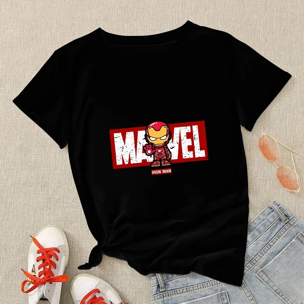 Moda Cartoon T-shirt nera Donna Streetwear Estate Harajuku T-shirt manica corta Top Girocollo Tee Unisex Y2k Abbigliamento Top