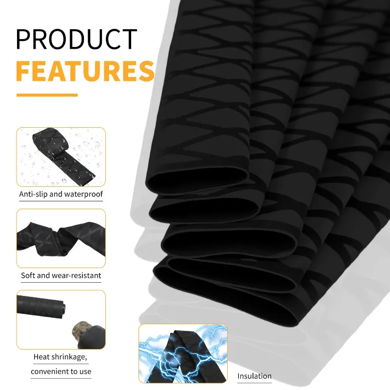 Black Anti-Slip Heat Shrink Tube Diameter 15/18/20/22/25/28/30/35/40/45/50/60mm DIY Electrical Insulation Sleeve For Fishing Rod