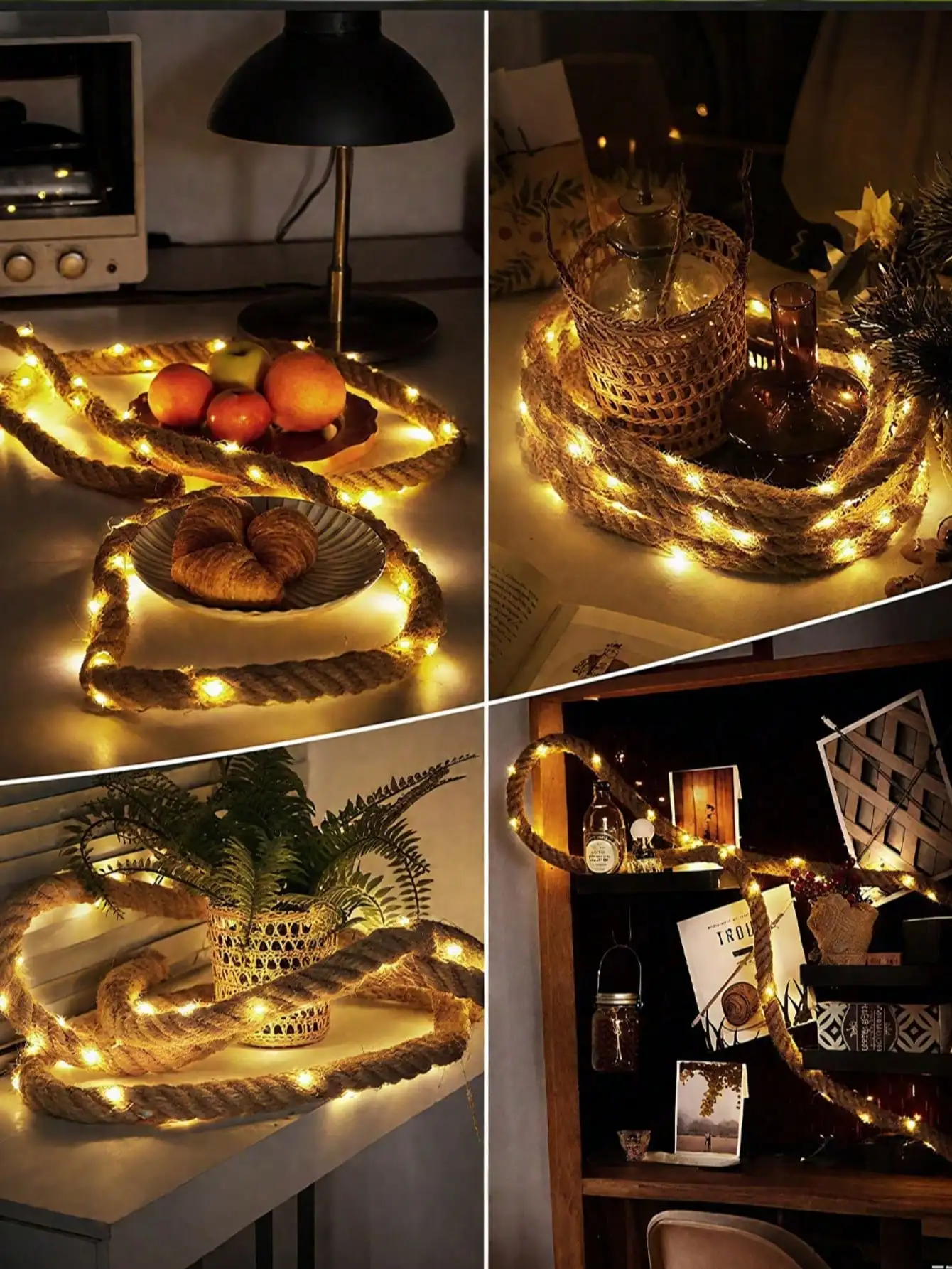 1pc Battery/Solar Fairy Lights Rope: 20-200LED, 2-10M Warm Yellow Star, for Garden/Maritime Decor