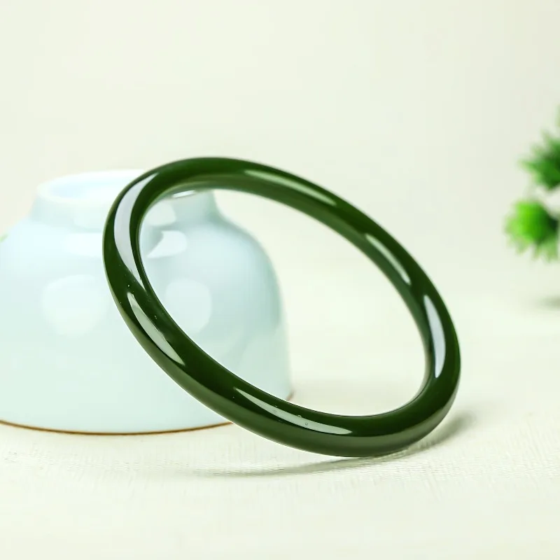 

Natural Stone Dark Green Thin Round Bar Bracelet, Same for Men and Women