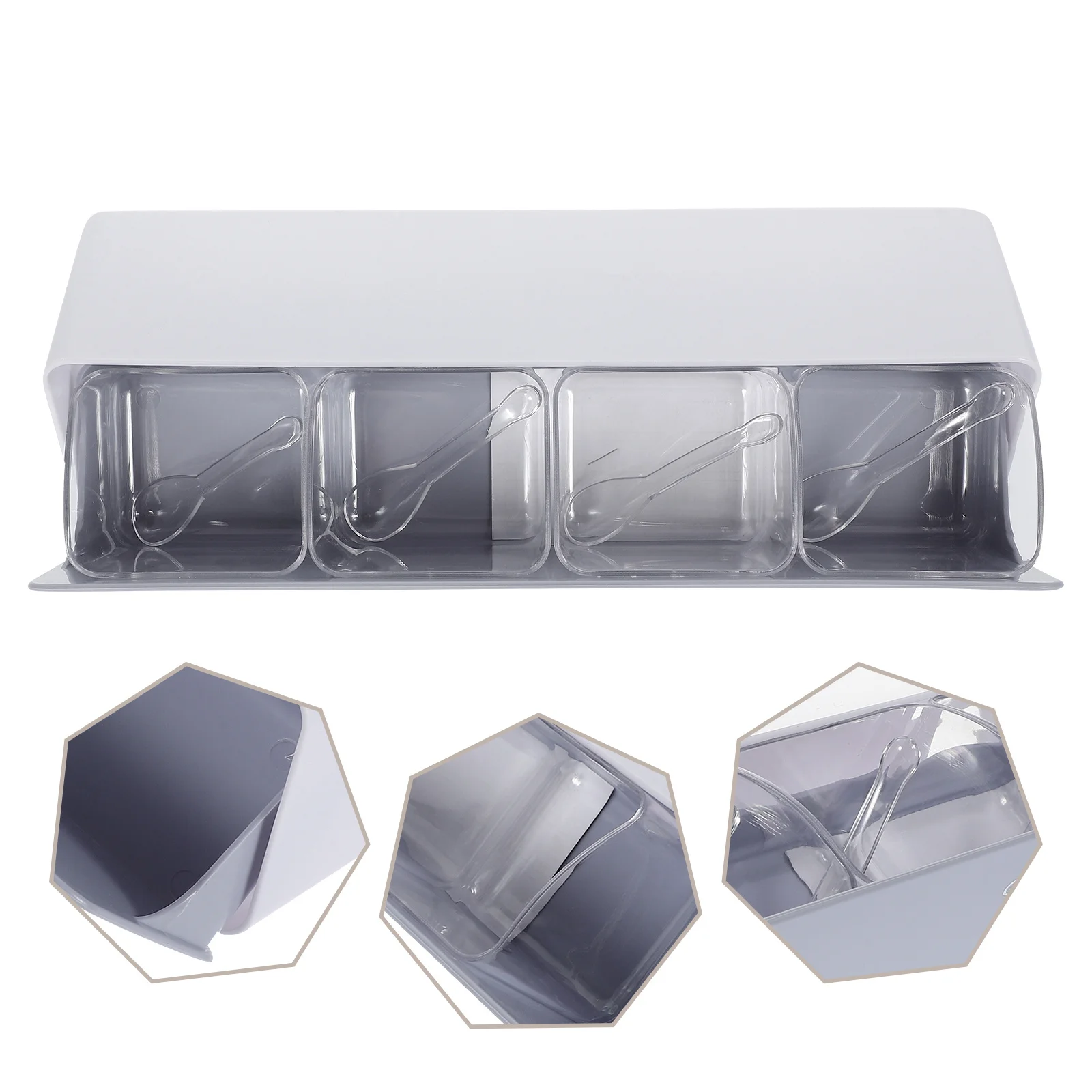 

1Set Multi-Compartment Wall-Mounted Spice Rack 4-Grid Seasoning Storage Box Freshness Lid Kitchen Organizer Reusable Jar