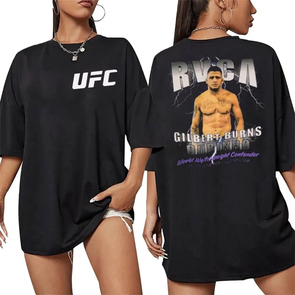 2026 Summer UFC Gilbert Burns Las Vegas Fighting Graphic T-shirt Women Sports Cotton Short Sleeve Loose Leisure Fitness Unisex