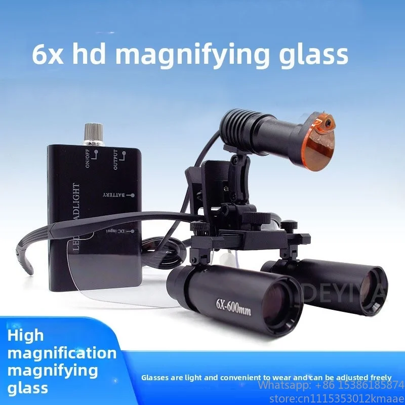 Vequyn 6X HD Dental Loupes with 5W LED Headlamp, High-Definition Magnifying Glasses for Surgical & Oral Medical Use
