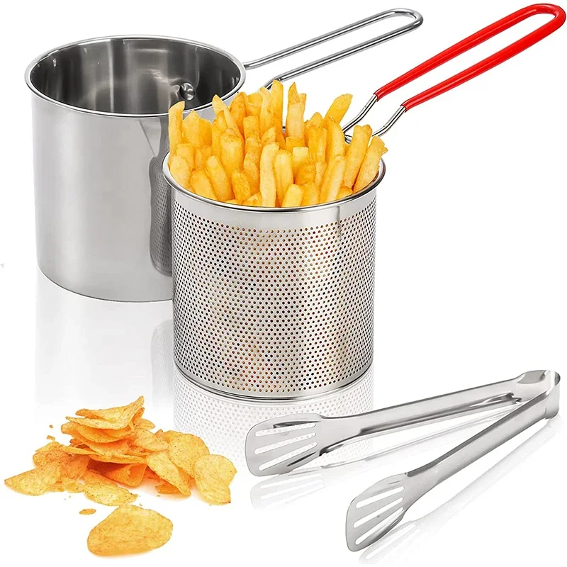 Deep Frying Pot With Strainer Basket Tong Stainless Steel Japanese Tempura Frying Pot For French Fries Chicken