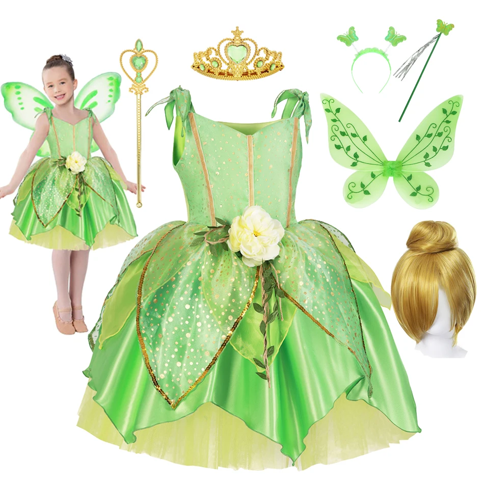 

Girls Flower Fairy Dress Up Kids Princess Dress With Wings Halloween Princess Costume Elves Party Tinkerbell Tinker Bell Dress