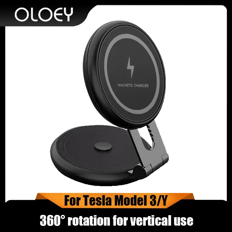 Hidden magnetic holder for Tesla Model Y 3 wireless charger 360 degree rotating car phone holder for iPhone 