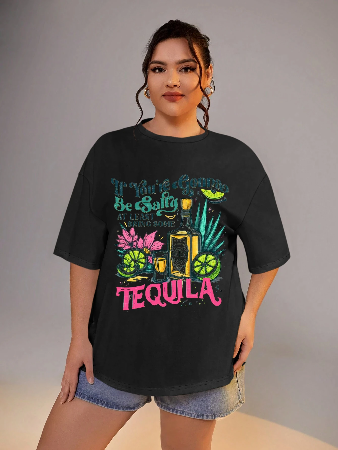

Women's Plus Size Clothing Summer Drink Print Short Sleeve T-shirt Large Outdoor Clothes