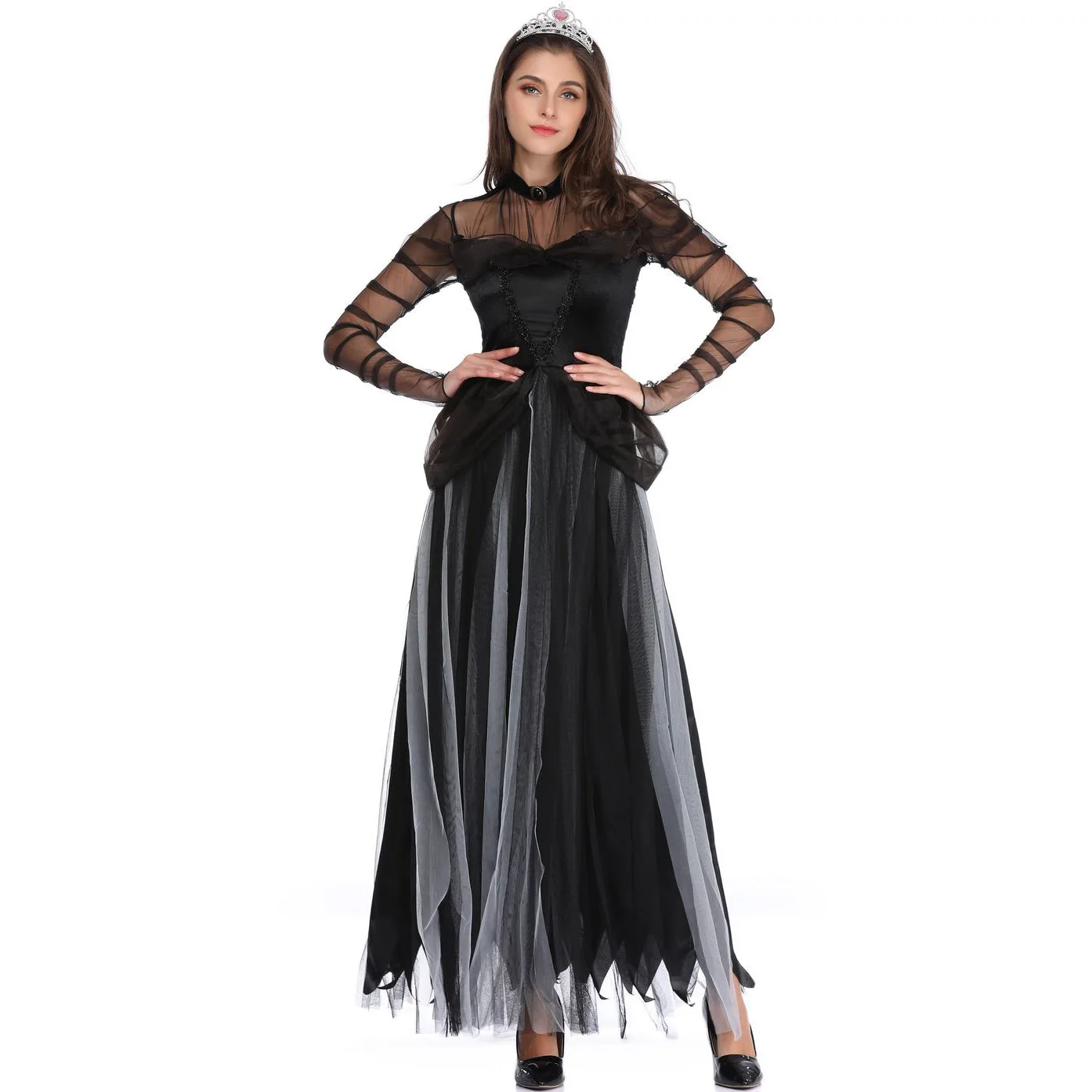 Costume de Cosplay de Vampire Zombie avec Crâne Effrayant pour Femme, Vêtements de ixd'Halloween et de Carnaval, Robe de Barrage pour Adulte