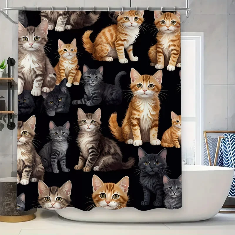 

Adorable Cats Shower Curtain Premium Fabric Waterproof Printed Home Decor Bath Rug Set Multiple Size Options Available for Bathr