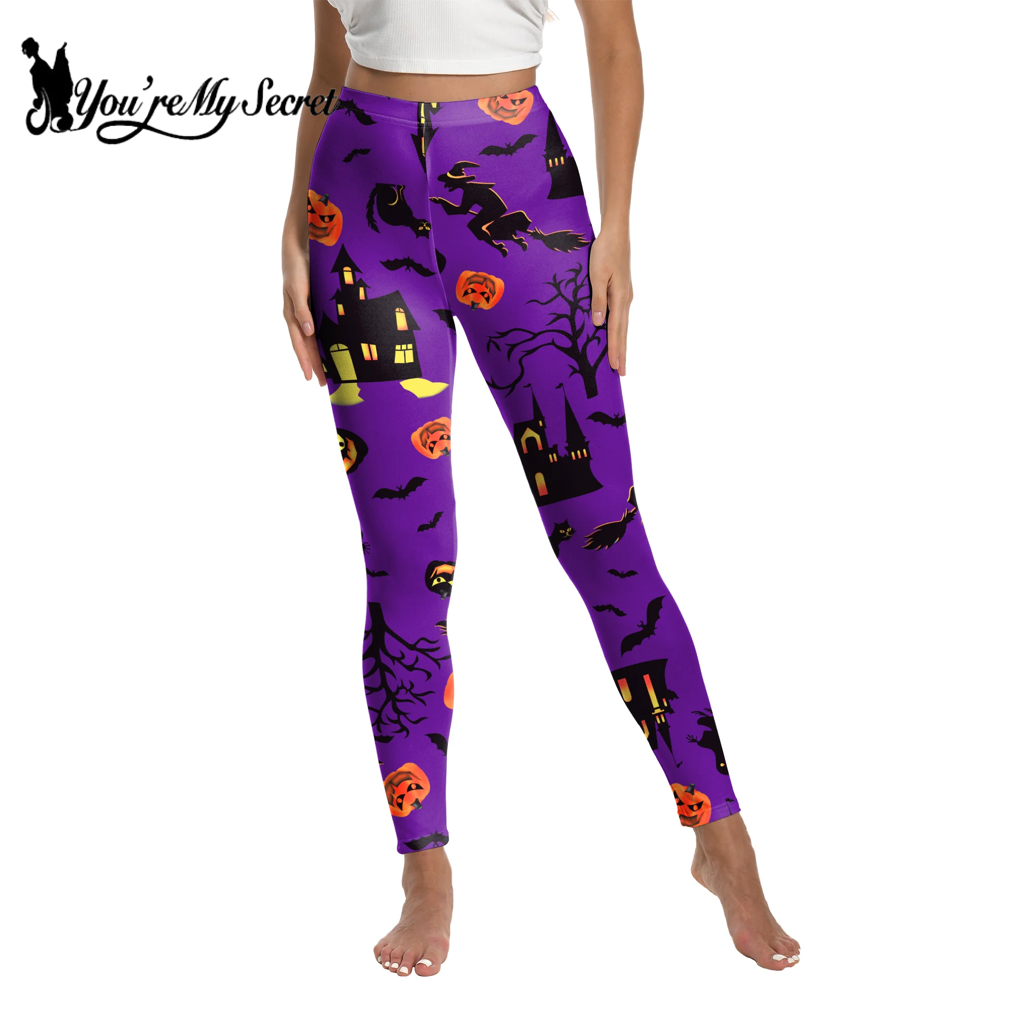 [You\'re My Secret]Halloween Cosplay 3D Skeleton Printed Leggings stretch elastic Skinny Fit Push Up Pants Women pumpkin Trousers