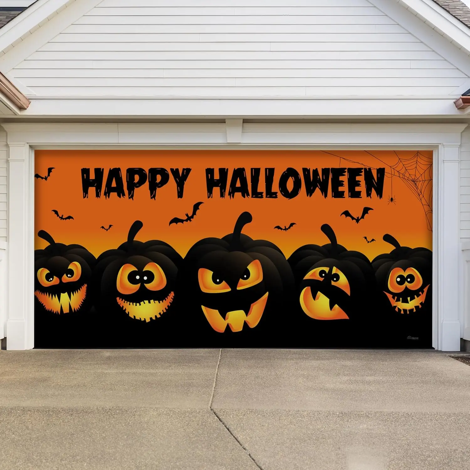 7' x 16' Jack O' Lanterns Halloween Garage Door Banner - Festively Spooky Double Garage Decorations