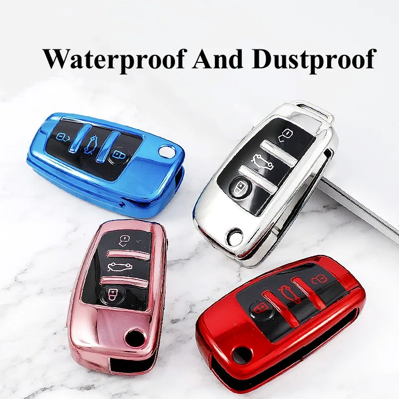 Para Audi A3 8L 8P A4 B6 B7 B8 A6 C5 C6 4F RS3 Q3 Q7 TT 8L 8V S3 TPU funda con tapa para llave de coche soporte Protector sin llave