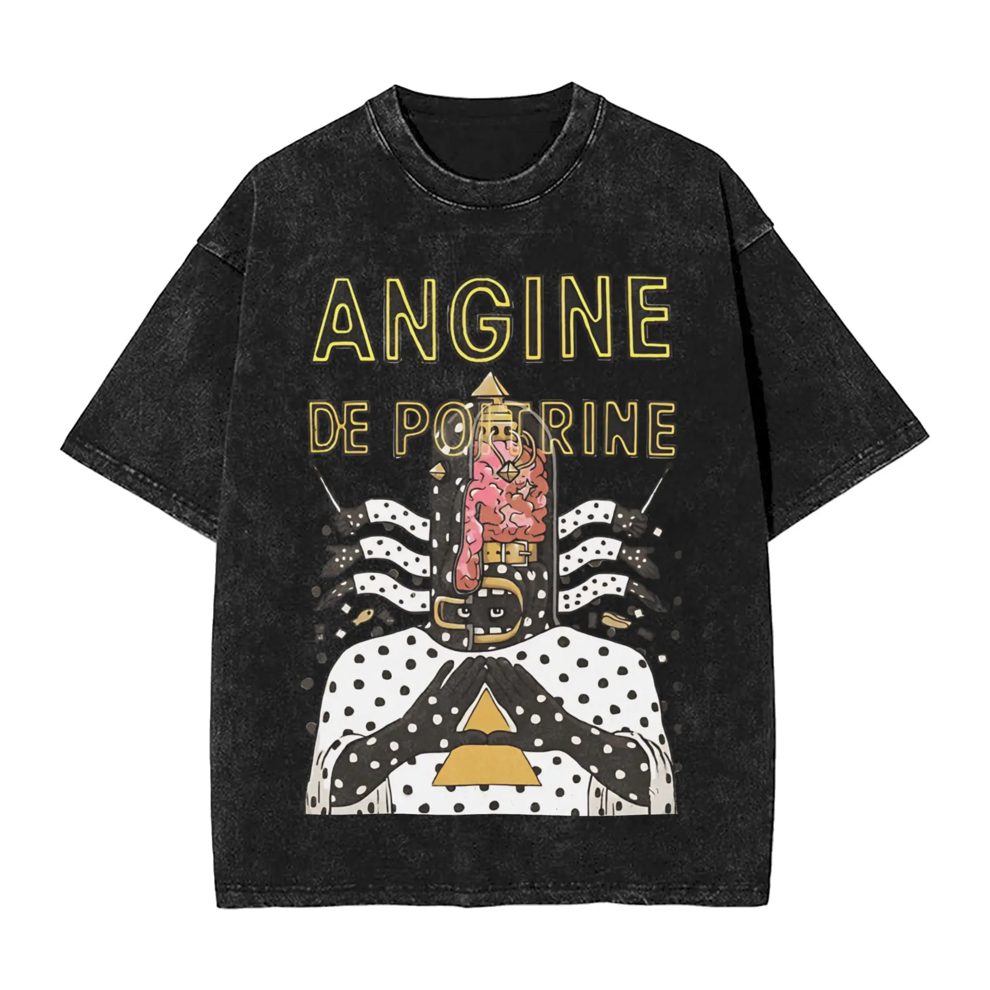 Angine de Poitrine Drummer Cutaway T Shirt Washed Cotton Street T-Shirt  Casual Men Women Tops Streetwear Graphic Printed Tees