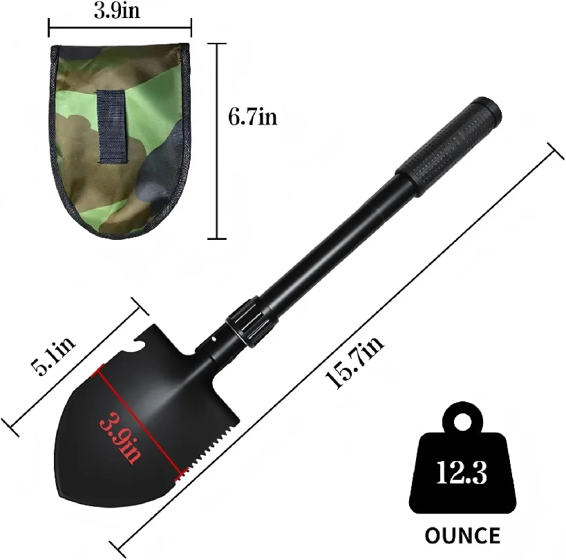 Folding Shovel, Portable Survival Shovel with Compass, Camping Tool kit, car Rescue Tool Shovel, high-Carbon Steel - for Camping