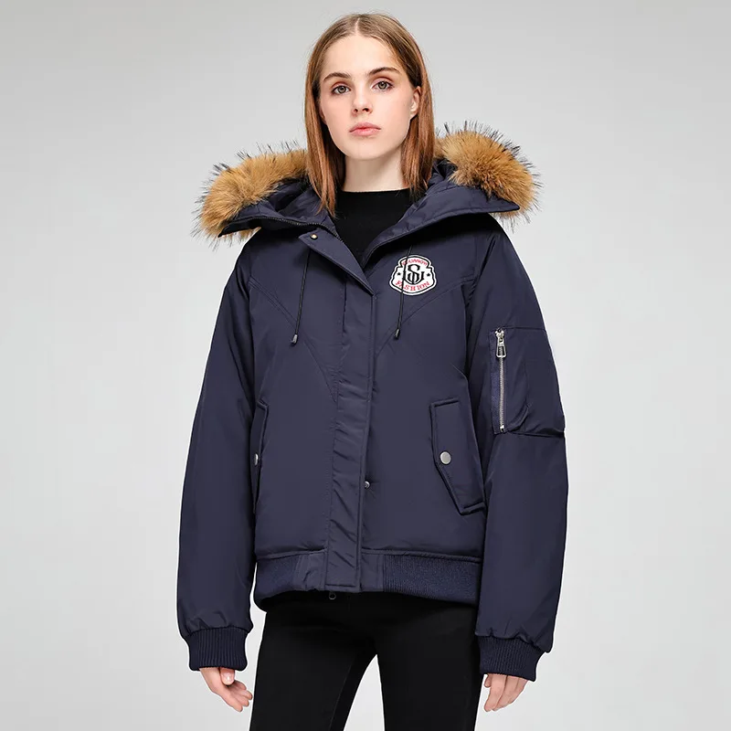 

Winter Big Fur Collar Cotton Padded Jacket Fashionable Thick Warmer Outdoor Snow Parka Jacket Hood Down Female Puffer Outwear
