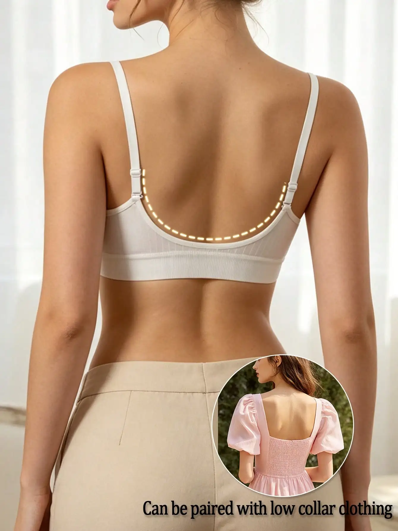 1pcs Woman Backless Bras Casual Comfortable Wireless Brassiere Wavy Trim Ruffle Bralette Removable Pad Intimates Underwear