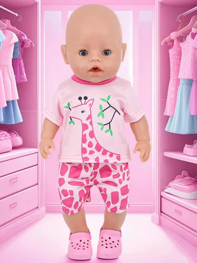 Cartoon-Giraffe-Pyjama für 43 cm große und 18-Zoll-Babypuppe, süßer Flamingo-Faultier, wiedergeborene Puppenkleidung, Mädchenspielzeug, Geschenk unserer Generation