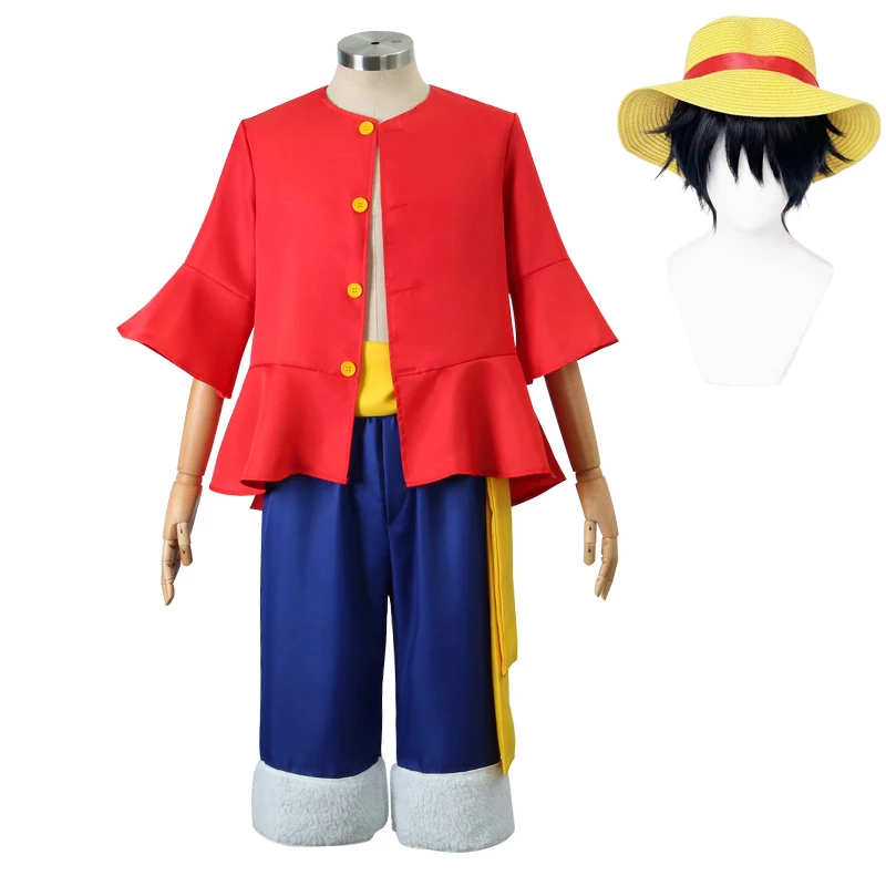 

Luffy Cosplay Costume Hat Wig Anime OP Children Adult Halloween Carnival Party Role Playing Suit Outfit Clothing