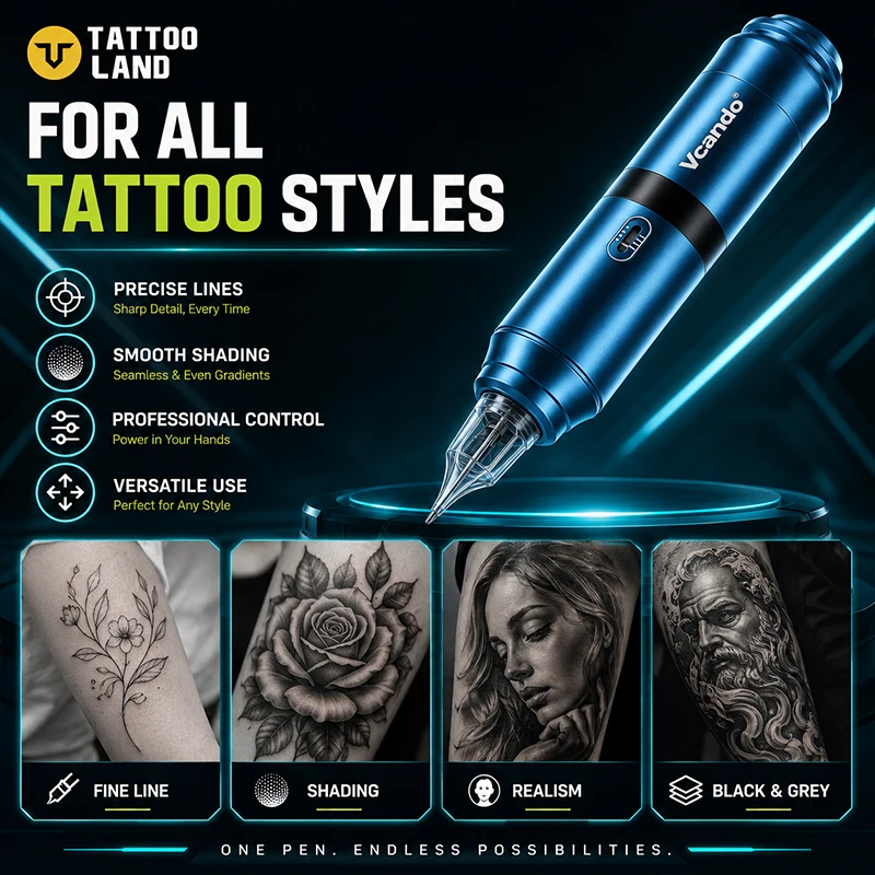 Vcando Professional Wireless Tattoo Pen, Low Noise Stable Wormhole Tattoo Machine, Permanent Makeup Machine