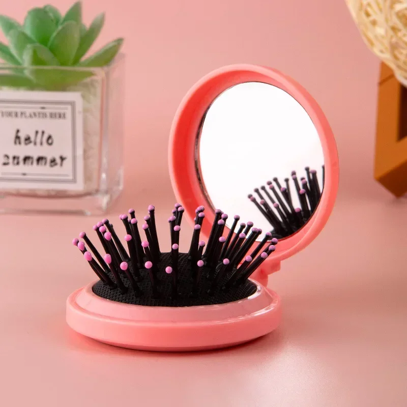 Plastic Mini Comb Cute Small Size Hair Comb With Folding Mirror Round Pocket Haircomb Air Cushion Fashion Folding Styling Tools