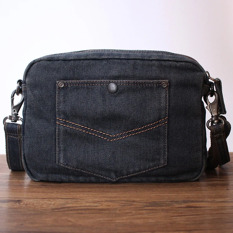 Retro Denim Crossbody Bag Unisex Casual Business Handheld Bag Tablet Bag Trendy Single Shoulder Sling Bag for Young Men