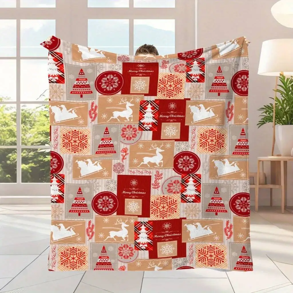 

Christmas Quilt: A Patchwork Of Festive Symbols Soft And Comfortable New Year Home Decoration Gift