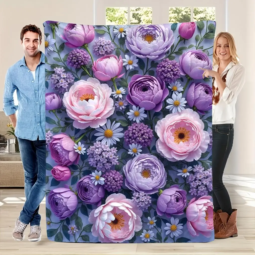 Gorgeous Peony Floral Print Throw Blanket 150x200cm Oversized Cottagecore Bedspread Luxury Spring Home Decor