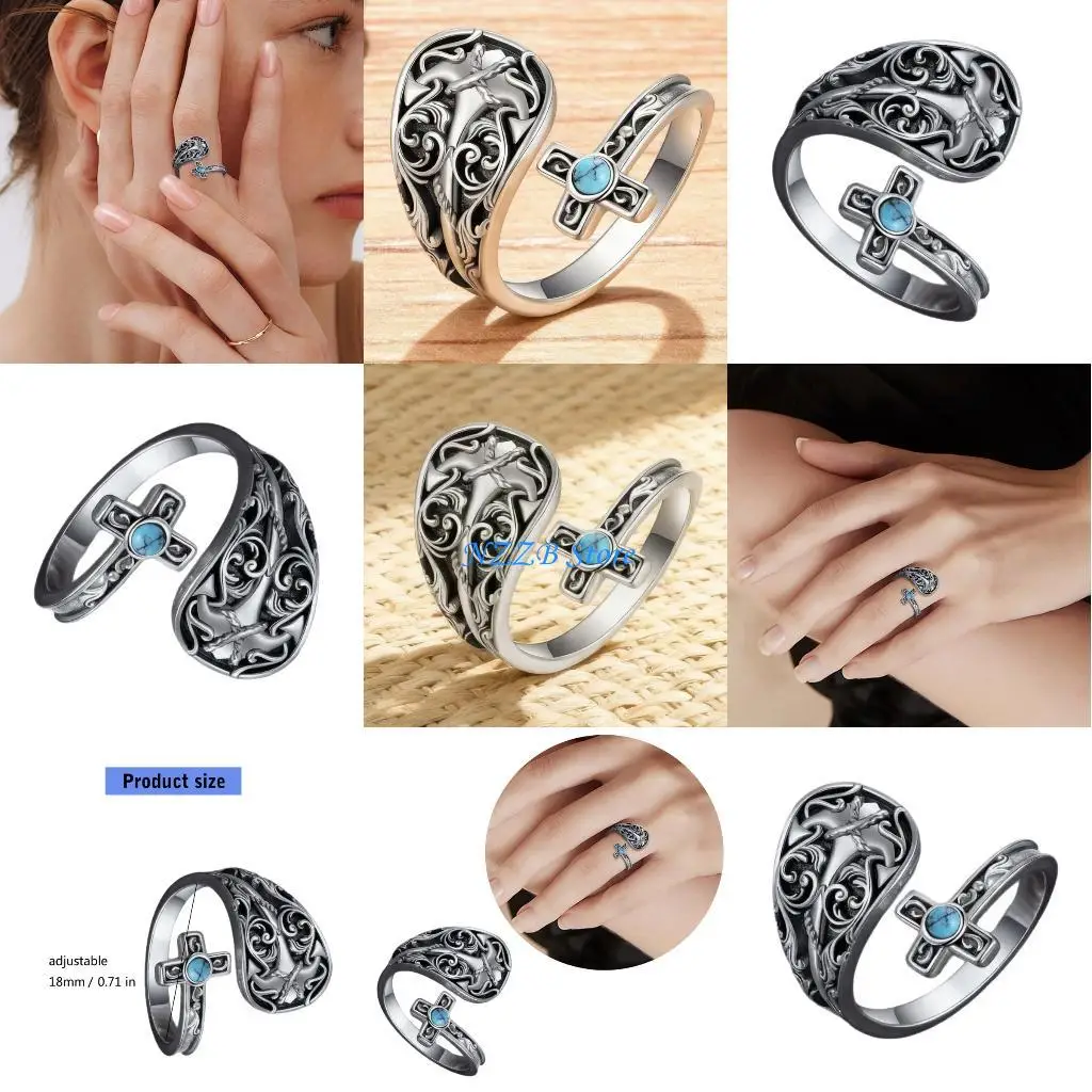 

T21F Elegant Adjustable Wedding Rings Dating Rings Geometric Crosses Opening Finger Jewelry Suitable for Woman Man Present
