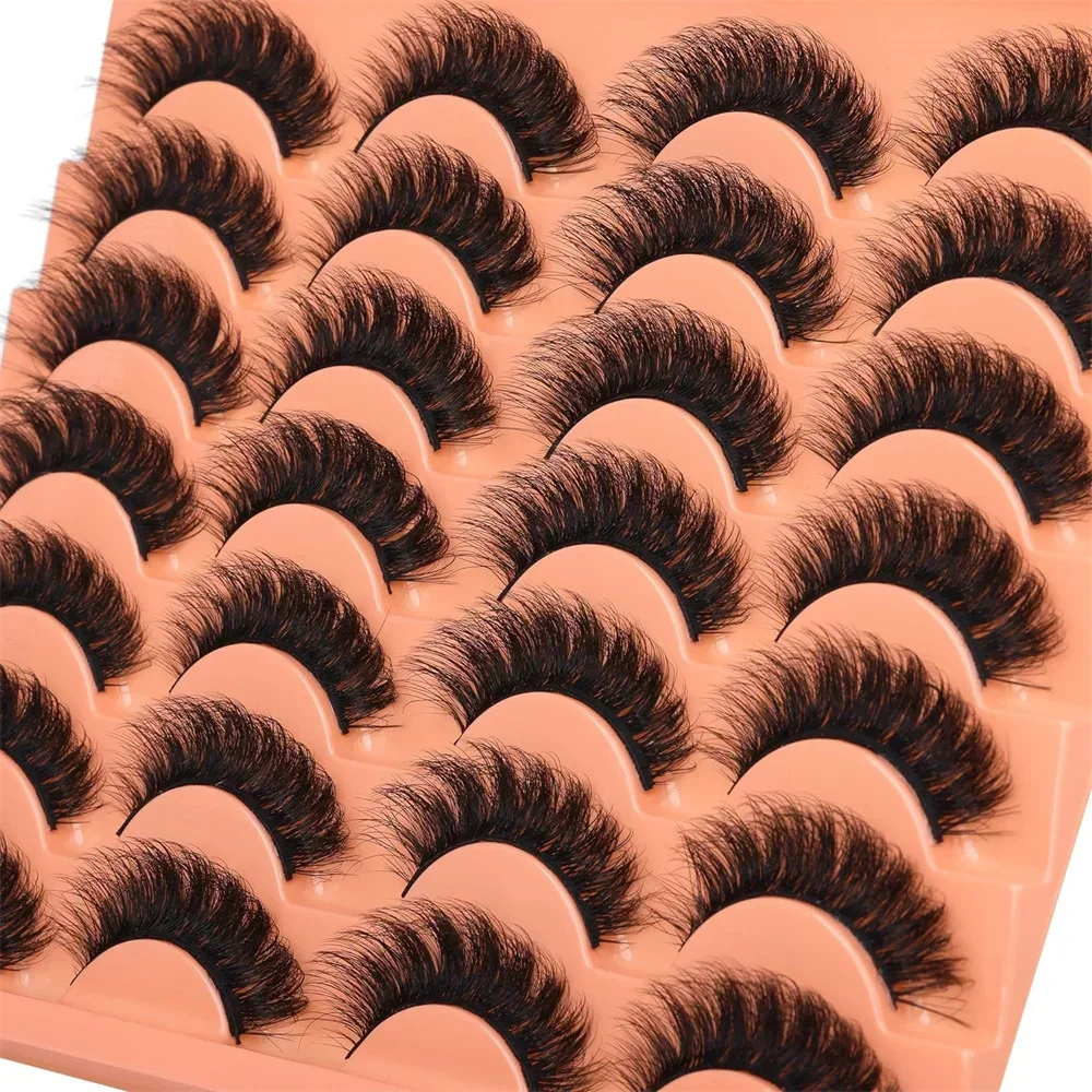 Cílios Postiços Grossos e Fofos, Natural Wispy, Faux Mink Lashes, Pacote de Cílios D Curl Strip, 14 Pares