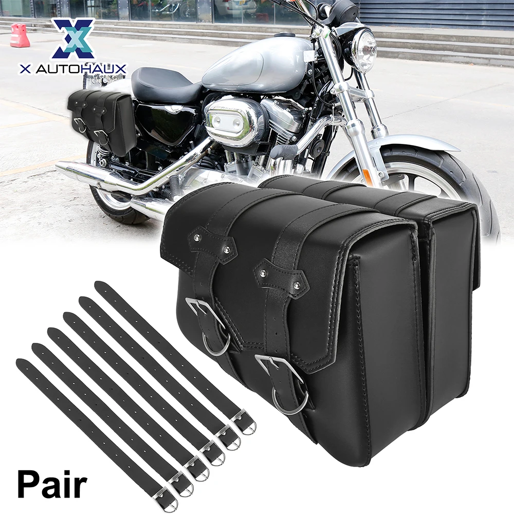 X Autohaux 1 Pair Universal Motorcycle Saddlebag Travel Cycling Bag Pouch Waterproof Faux Leather Motorbike Tool Bag