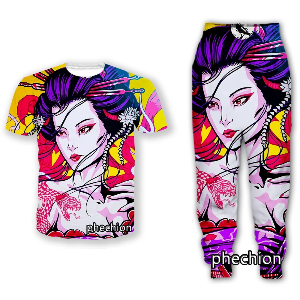 

phechion New Men/Women 3D Print Japanese Geisha Samurai Casual Clothing Fashion Streetwear Men Loose Sport T Shirt and Pants K11