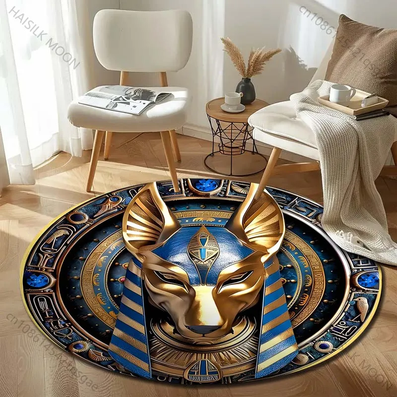 1PC Ancient Egyptian Mythology's God of Death Print Round Rugs Carpet Child Room Floor Mats Playroom Upholstery Living Room